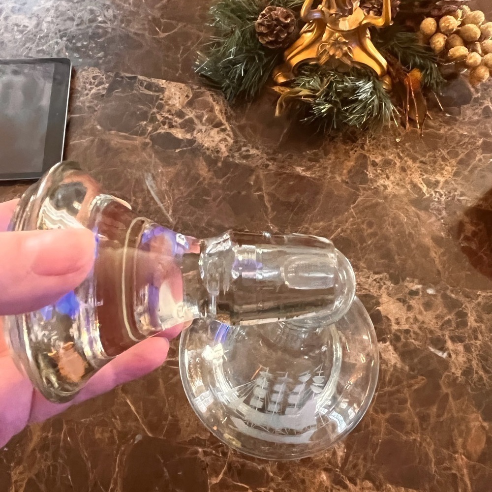 Crystal Clear Glass with Etched Ships Decanter for Brandy or Wine - Picture 7 of 8